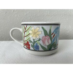 Vintage Lynn’s Coffee Tea Cup Mug Tropical Flowers Birds Retro
